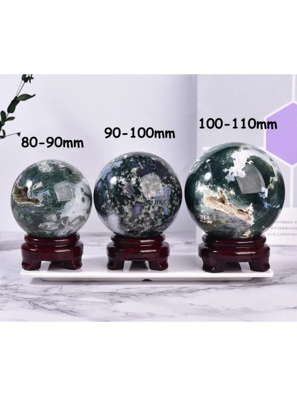 Large Moss Agate Crystal Sphere for Healing & Meditation - Home Decor Ball